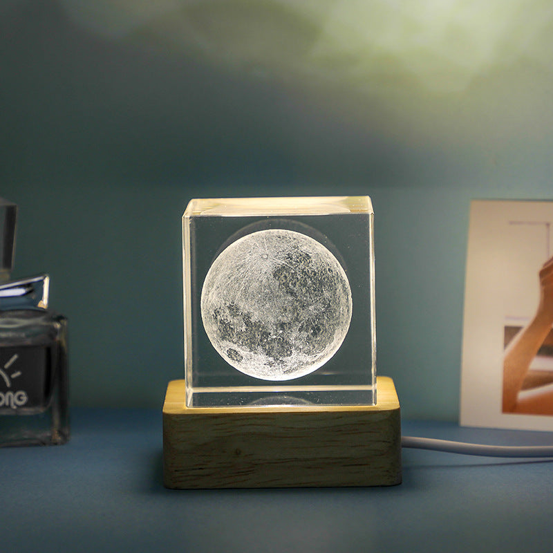 3D Transparent Crystal Cube Desktop Decoration Small Night Lamp Bedroom Home Decor