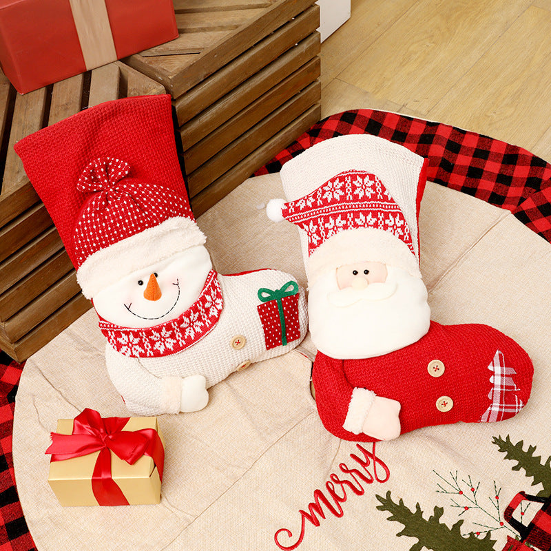 Red & White Knitted Santa Christmas Stocking – Gift Bag & Fireplace Decor