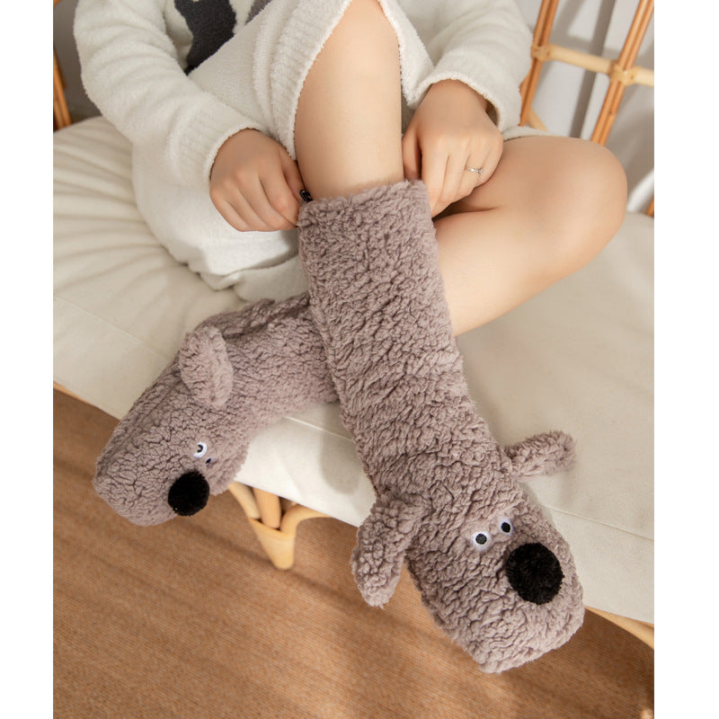 Cute Cartoon Dog Floor Socks Winter Warm Non-slip Socks