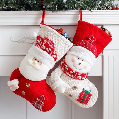 Red & White Knitted Santa Christmas Stocking – Gift Bag & Fireplace Decor