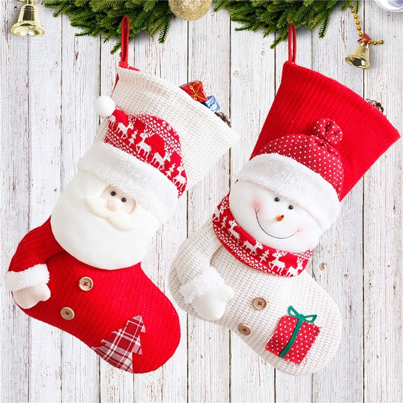 Red & White Knitted Santa Christmas Stocking – Gift Bag & Fireplace Decor