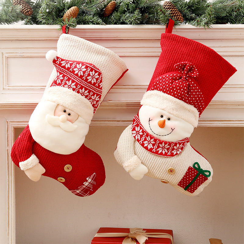 Red & White Knitted Santa Christmas Stocking – Gift Bag & Fireplace Decor