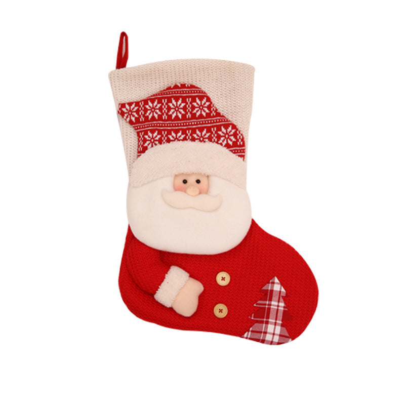 Red & White Knitted Santa Christmas Stocking – Gift Bag & Fireplace Decor