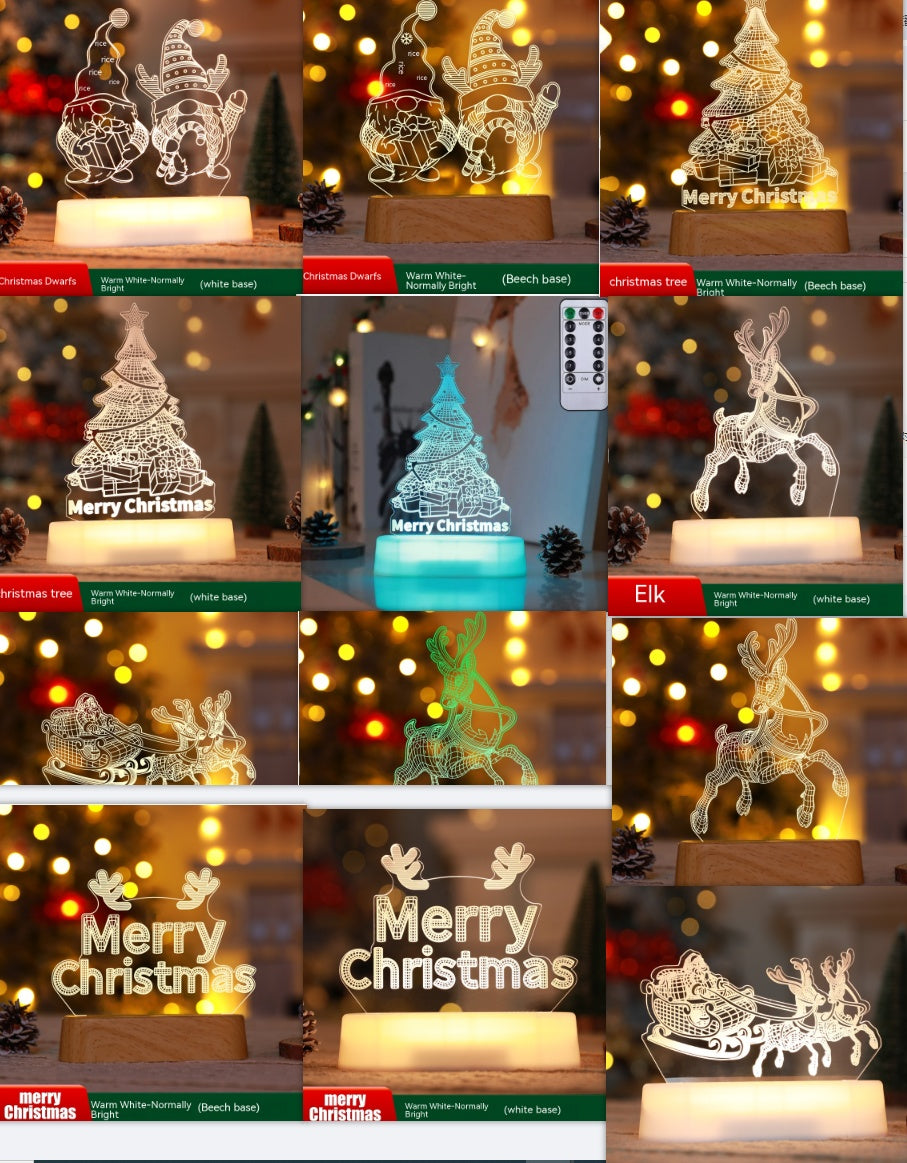 Christmas 3D LED Acrylic Night Light – Holiday Decoration & Kids Gift