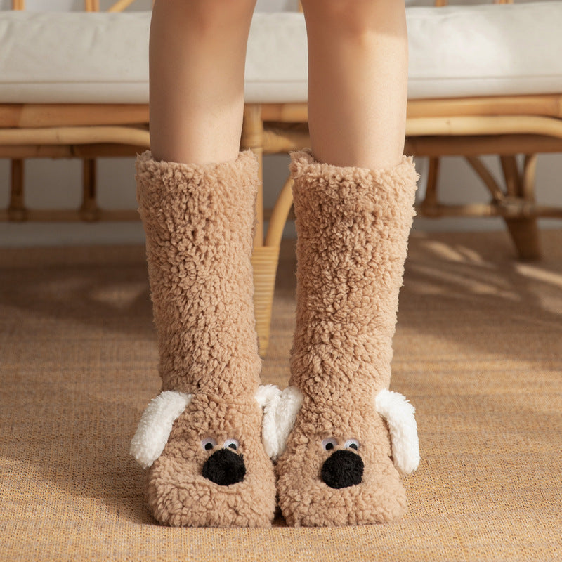 Cute Cartoon Dog Floor Socks Winter Warm Non-slip Socks