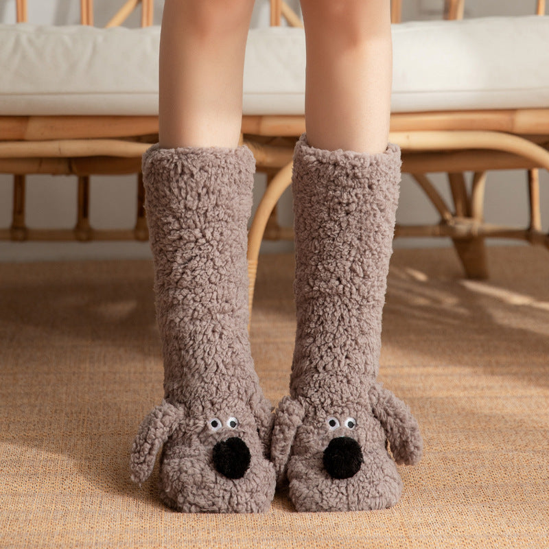 Cute Cartoon Dog Floor Socks Winter Warm Non-slip Socks
