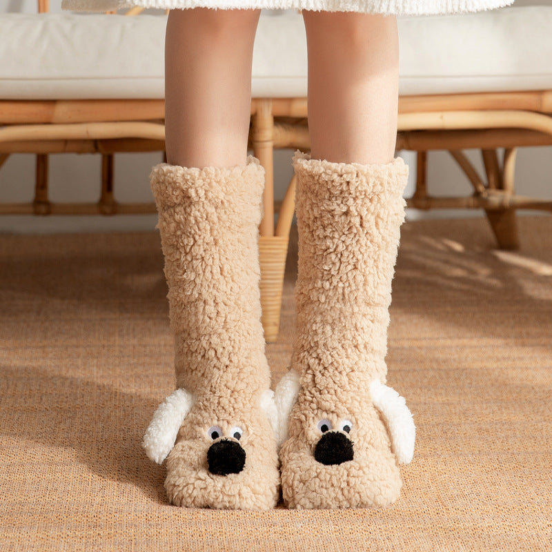Cute Cartoon Dog Floor Socks Winter Warm Non-slip Socks