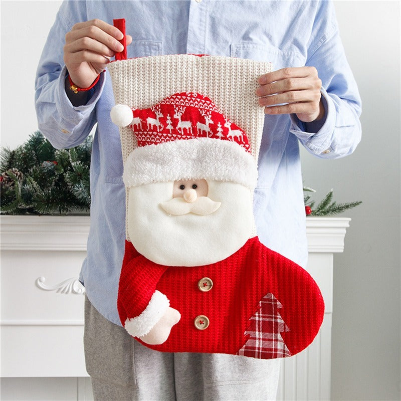 Red & White Knitted Santa Christmas Stocking – Gift Bag & Fireplace Decor